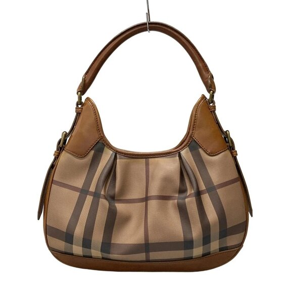 Auth Burberry 3722909 Beige Dark Brown Black PVC Leather Shoulder Bag - Picture 1 of 16